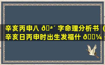 辛亥丙申八 🪴 字命理分析书（辛亥日丙申时出生发福什 🌼 么意思）